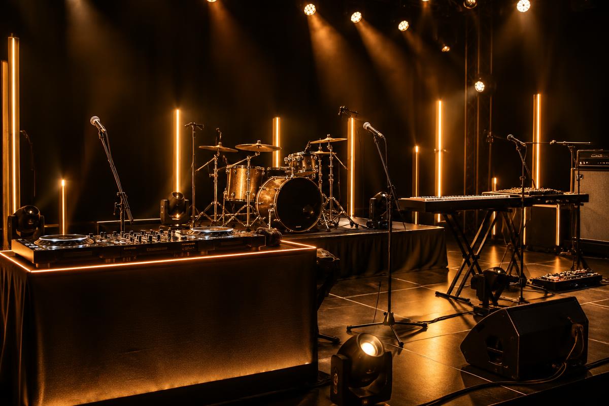 Scenă echipată pentru DJ și formație live